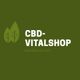 Grünes Logo mit zwei Blättern und Text „CBD-Vitalshop, Natürlich Fit“.