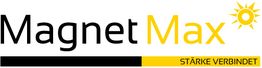 Schriftzug "Magnet Max" mit gelber Sonne. Darunter steht "Stärke verbindet" auf gelbem Streifen.