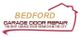 Logo for Bedford Garage Door Repair with house outline and slogan: "Best garage door services."