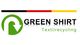 Logo mit grünem Recycling-Symbol, Text "GREEN SHIRT Textilrecycling", deutsche Flagge oben.
