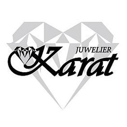 Logo von Juwelier Karat mit Herz- und Diamantdesign.