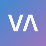 Lettres blanches "VA" sur fond dégradé bleu à violet.