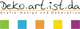 Logo mit Schriftzug "Deko.art.ist.da" und farbigen Quadraten in Grün, Blau, Gelb, Orange, Lila.