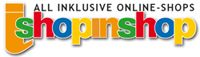 Logo von "Shop in Shop", bunte Buchstaben, mit Text "ALL INKLUSIVE ONLINE-SHOPS".