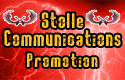 Roter Hintergrund mit Schriftzug "Stolle Communications Promotion" und zwei Flügel-Logos.