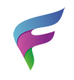 Logotipo con forma de "F" en colores azul, morado y verde.