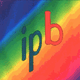 Buchstaben "ipb" auf einem regenbogenfarbenen Hintergrund.