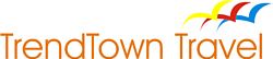 Logo von TrendTown Travel mit bunten stilisierten Vögeln.