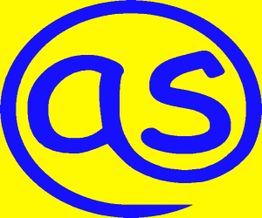 Blaues "as"-Symbol auf gelbem Hintergrund.