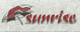 Rotes Logo mit Regenschirm und dem Wort "sunrise" auf grauem Hintergrund.