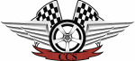 Logo mit zwei karierten Flaggen, einem Rad in der Mitte und einem roten Banner mit "CCS".