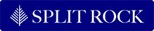 Logo with white "SPLIT ROCK" text and leaf design on a blue background.