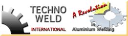 Logo mit Zahnrädern und Text: TECHNOWELD, INTERNATIONAL, A Revolution in Aluminium Welding.