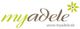 Logo von "myadele" mit grün-braunem Text und Blume, Webseite: www.myadele.de.