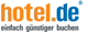 Logo von hotel.de mit dem Slogan "einfach günstiger buchen".