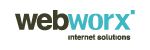 Logo mit Text "webworx internet solutions" in schwarzer und blauer Schrift.