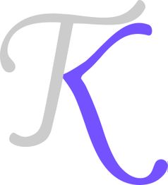 Grauer und violetter Buchstabe "K" in künstlerischer Darstellung.