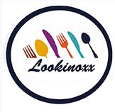Logotipo com talheres coloridos em círculo e a palavra "Lookinoxx" abaixo.