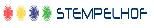 Logo mit drei bunten Stempeln neben dem Text "STEMPELHOF".