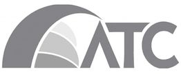 Logotipo gris con letras "ATC" y diseño de arco con secciones sombreadas.