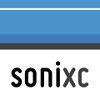 Logo mit blauem Streifen oben und dem Text "sonixc" unten.