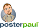 Männliche Cartoonfigur mit Bart, daneben der Schriftzug "posterpaul" in Blau und Grün.