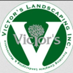 Logo of Victor's Landscaping Inc., featuring a large "V" with a tree inside a green circle.