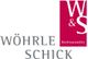 Logo von Wöhrle Schick Rechtsanwälte, mit roten und grauen Buchstaben auf weißem Hintergrund.