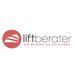 Logo von Liftberater mit rotem Symbol und Slogan "Wir bringen Sie nach oben".