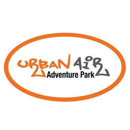 "Urban Air Adventure Park logo with orange and gray text inside an orange oval border."