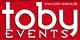 Rotes Logo mit weißem Text "toby EVENTS" und Website "www.toby-events.de" oben rechts.