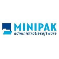 Logo van Minipak administratiesoftware met blauwe en witte kleuren.