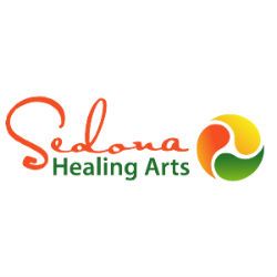 Logo of Sedona Healing Arts with an abstract colorful yin-yang design.