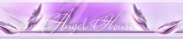 Banner in Lila mit dem Text "Angel House" und Flügeln auf beiden Seiten.