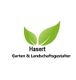 Logo mit zwei grünen Blättern und dem Text: Hasert Garten & Landschaftsgestalter.