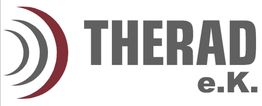 Logo mit dem Text “THERAD e.K.” und drei roten und grauen halbkreisförmigen Linien links.