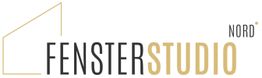 Logo: "Fensterstudio Nord" mit stilisiertem Fenster in Schwarz und Gold.
