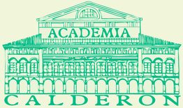 Edificio con arcos y el texto "Academia Calderon" en el frente.