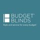 Budget Blinds logo with slogan "Style and service for every budget" on teal background.