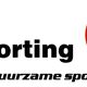 Logo van EM Sporting met slogan "Voor al uw duurzame sportproducten" en een rode cirkel met figuur.