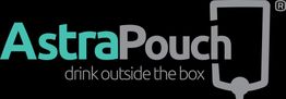 AstraPouch logo with the tagline: Drink outside the box, featuring a pouch graphic.