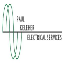 Logo with green wave design and text: Paul Keleher Electrical Services.