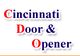 Text: "Cincinnati Door & Opener" in red and blue on white background.