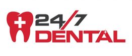 Red tooth logo with a cross and the text "24/7 Dental" in bold red and black lettering.