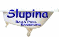 Logo: "Slupina" mit Schriftzug "Bad & Pool Sanierung" auf einer Badewanne abgebildet.