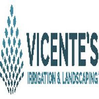 Vicente's Irrigation & Landscaping logo with water droplet design.