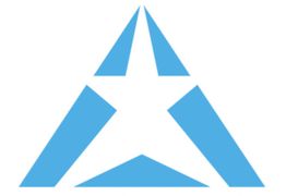 Blaues, geometrisches Logo eines stilisierten Sterns innerhalb eines Dreiecks auf weißem Hintergrund.