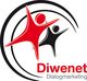 Zwei stilisierte Figuren in Rot und Schwarz mit "Diwenet Dialogmarketing" Schriftzug.