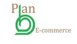 Logo con texto "Plan b E-commerce" en verde y marrón.
