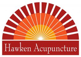 Logo of Hawken Acupuncture with a stylized sun and red, orange, and white design.